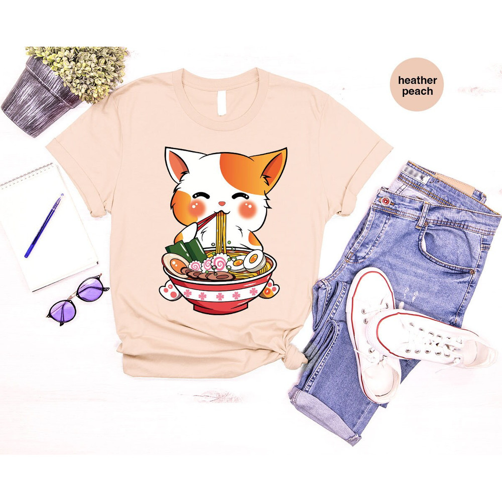 Cat Ramen T-Shirt, Kawaii Anime Shirt, Japanese Shirt, Korean Noodle Shirt, Cute Asian Food Tee, Ramen Kitten Graphic Tees, Gifts for Friend - 5.jpg