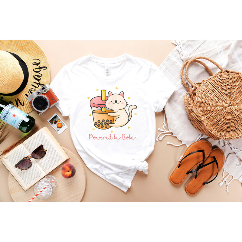 Powered By Boba T-Shirt - Bubble Tea Lover Cat Tee - Kitty Heart Tees - Drinks Bubble Tea Gift - Bubble Tea Lover T Shirt - Korean Fashion - 5.jpg