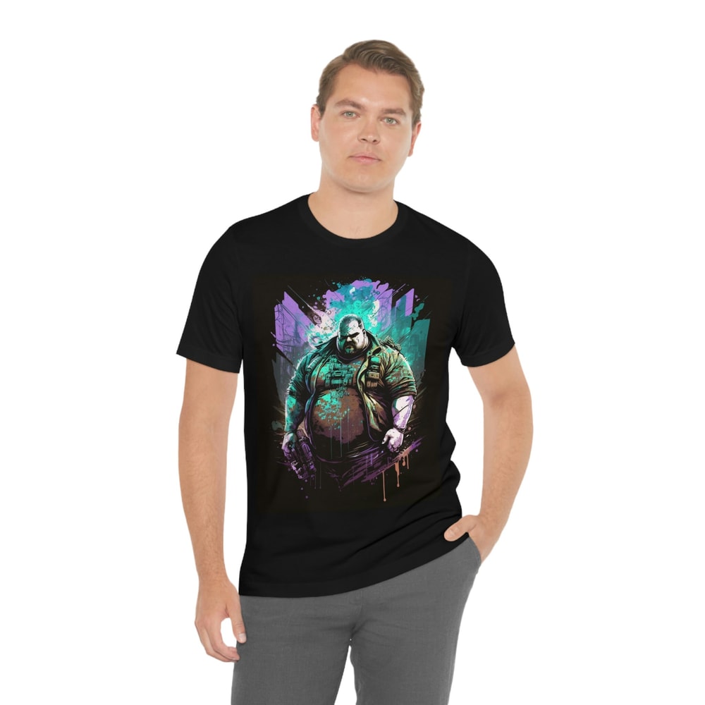 Synthwave Plus-sized Superhero Man Tshirt, Futuristic Sci-Fi T-shirt, Cyber Punk Shirt, Buff Streetwear Graphic Tee, Cyberpunk Obese Anime - 5.jpg