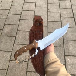 custom handmade 1095 steel handguard bowie knife with rose wood handle