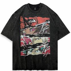 acid japanese t-shirt, anime print tee shirt, street style cotton unisex tee, harajuku kanji top