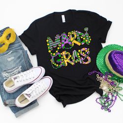 mardi gras bead shirt, retro vintage mardi gras shirt, mardi gras colors, new orleans pa