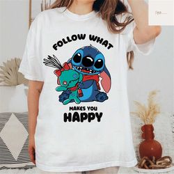 follow what makes you happy shirt, stitch shirt, stitch t-shirt, lilo and stitch shirt, stitch happy shirt, stitch makes