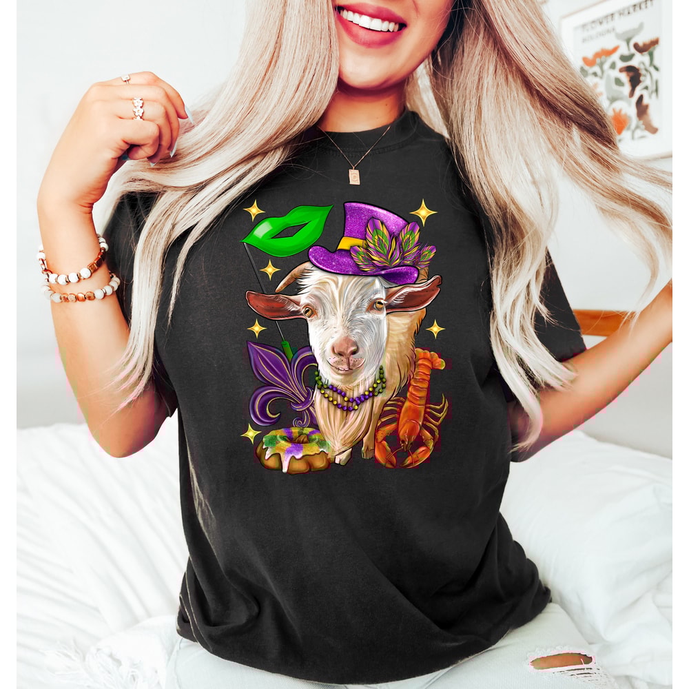 Mardi Gras Womens Crewneck,Goat Mardi Gras Shirt,Goat Sweatshirt,Mardi Gras Goat,Parade Matching Shirt,Fleur De Luce,Mardi Gras Carnival Tee - 3.jpg