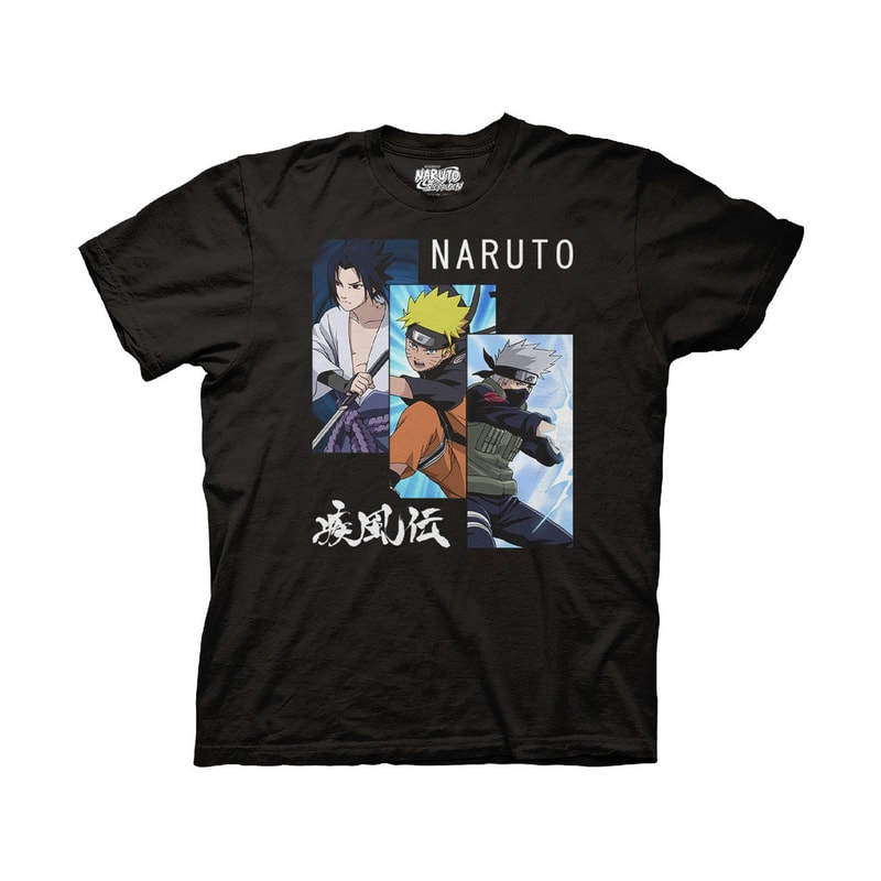 Naruto Shippuden SASUKE Naruto and Kakashi Panel with Kanji T-Shirt - 1.jpg