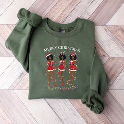 merry christmas sweatshirt, merry christmas melanin shirt, friends christmas tee, family