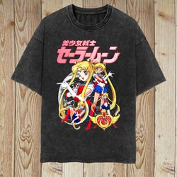 Sailor Moon Vintage Washed T-shirt, Anime Manga Graphic Tee Gift For Women, Retro 90's Unisex Shirt Gift