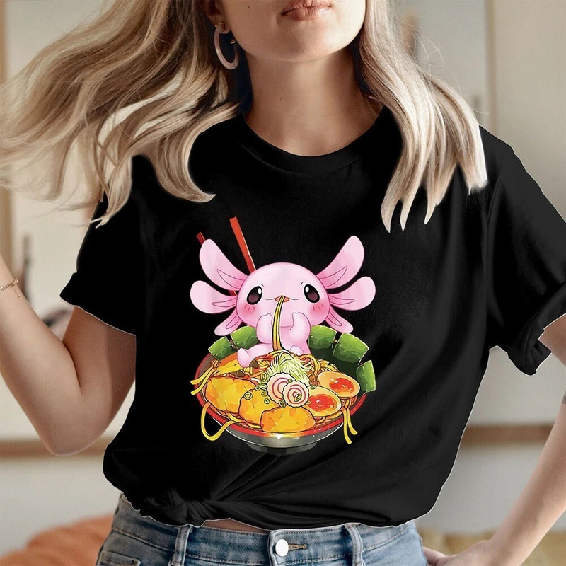 Sushi lovers Axolotl T shirt Axolotl eat ramen Tshirt Relax style shirt Anime look Adults shirts Couple gift Axolotl tees - 8.jpg