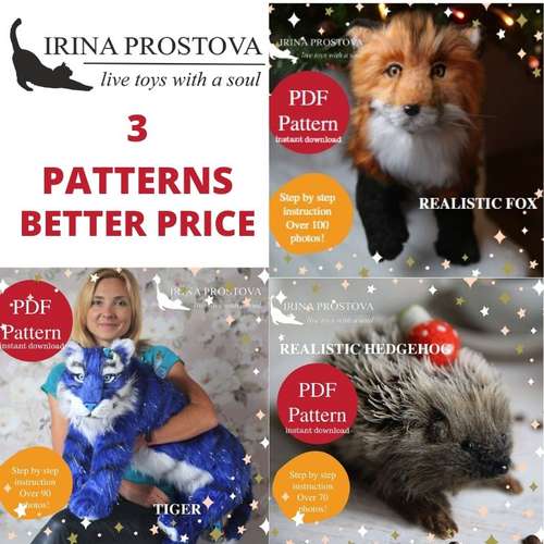 Tiger,fox and hedgehog sewing pattern plush toy | instruction how to sew | Stuffed Animal Sewing Tutorial