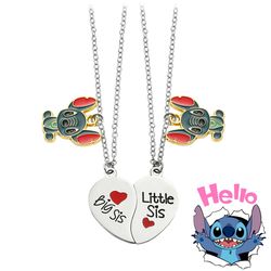 Disney Lilo and Stitch Necklace Heart Stainless Steel Pendant Neck Chain Stitch Badge Jewelry