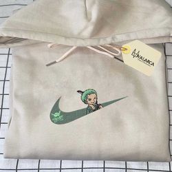 anime custom embroidered sweatshirt, nike x zoro embroidered sweatshirt, custom anime embroidered crewneck, anime custom