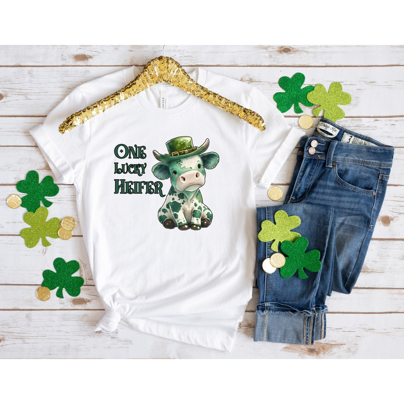 One Lucky Heifer Shirt,Lucky Heifer Sweatshirt,Cow Sweatshirt,St Patricks Shirt,Lucky Shamrock Tee,St Patricks Day Gift,Cow Print St Patrick - 3.jpg