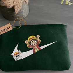 inspired anime embroidered sweatshirt, nike x luffy embroidered sweatshirt, custom anime embroidered hoodie