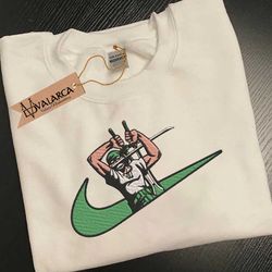 anime custom embroidered sweatshirt, nike x zoro embroidered sweatshirt, custom anime embroidered crewneck, anime custom