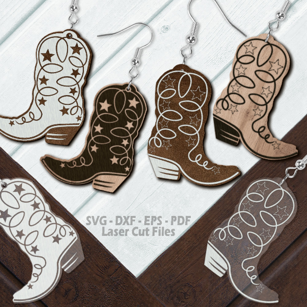 Cowboy Boot Earrings SVG Laser Cut Files Cowboy Boot SVG Cowgirl Boot SVG Western Earrings SVG Glowforge Files DXF.png