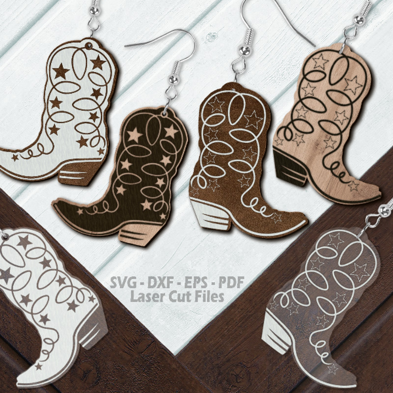 Cowboy Boot Earrings SVG Laser Cut Files Cowboy Boot SVG Cowgirl Boot SVG Western Earrings SVG Glowforge Files DXF.png