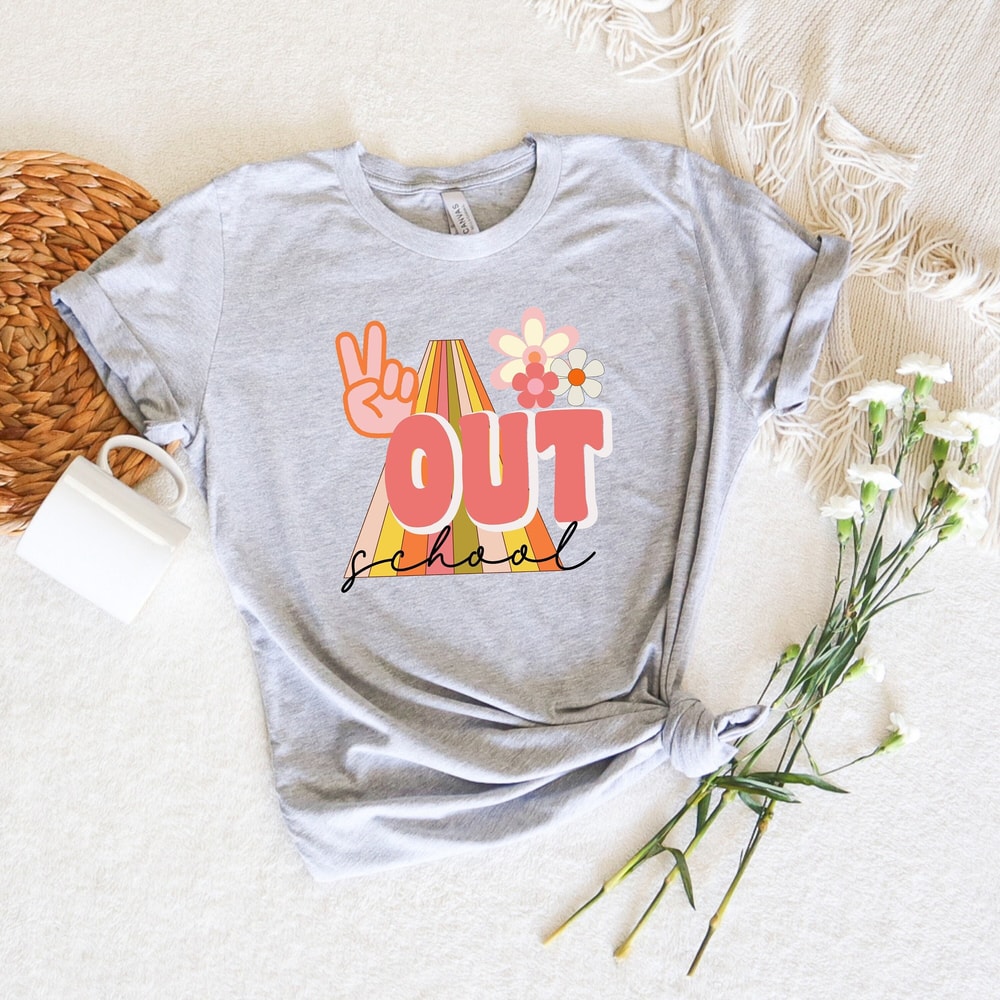 Peace Out School, Floral End Of School Shirt, Happy Last Day Of School, Teacher Appreciation Shirt, Rainbow Teacher Gift, Funny Teacher Gift - 1.jpg