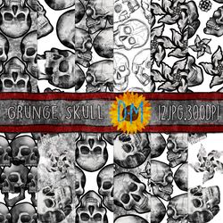skull digital paper - skull seamless pattern