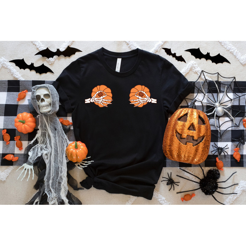 Pumpkin Boobs Shirt,2022 Funny Halloween Shirt,Skeleton Hands Halloween Shirt,Halloween Party Shirt,Trick or Treat Shirt,Pumpkin Theme Shirt - 1.jpg