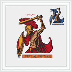 Cross stitch pattern greek warrior Spartan sword shield Greece ethnic ornament sport counted crossstitch patterns PDF