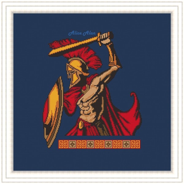 Cross stitch pattern greek warrior Spartan sword shield - Inspire Uplift