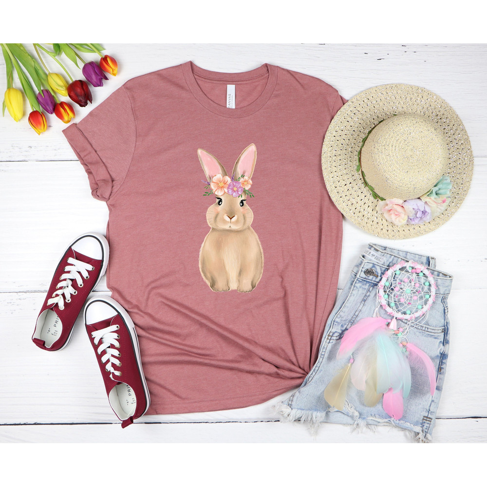 Rabbit T-shirt, Easter Shirt, Bunny Tee, Floral Bunny Shirt, Cute Easter Gift, Bunny Apparel Shirt, Rabbit Lover Shirt, Spring, Gift for her - 1.jpg