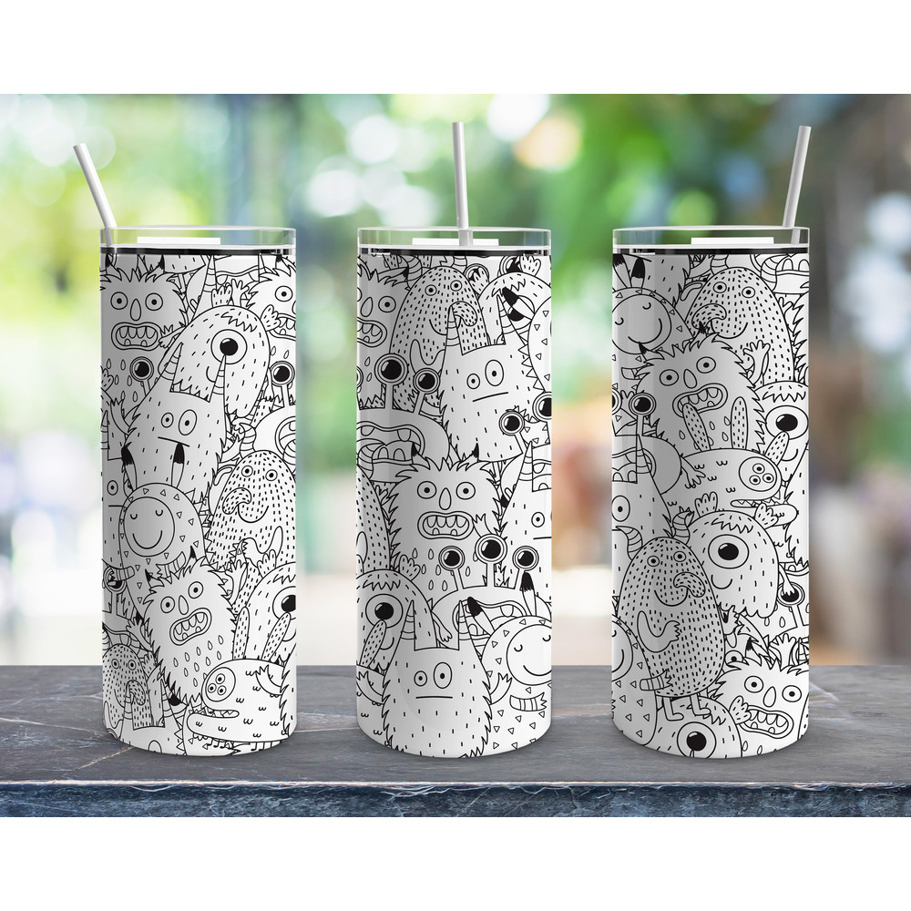 Boys Monster Doodles Tumbler, Boys Monster Doodles Skinny Tumbler.png