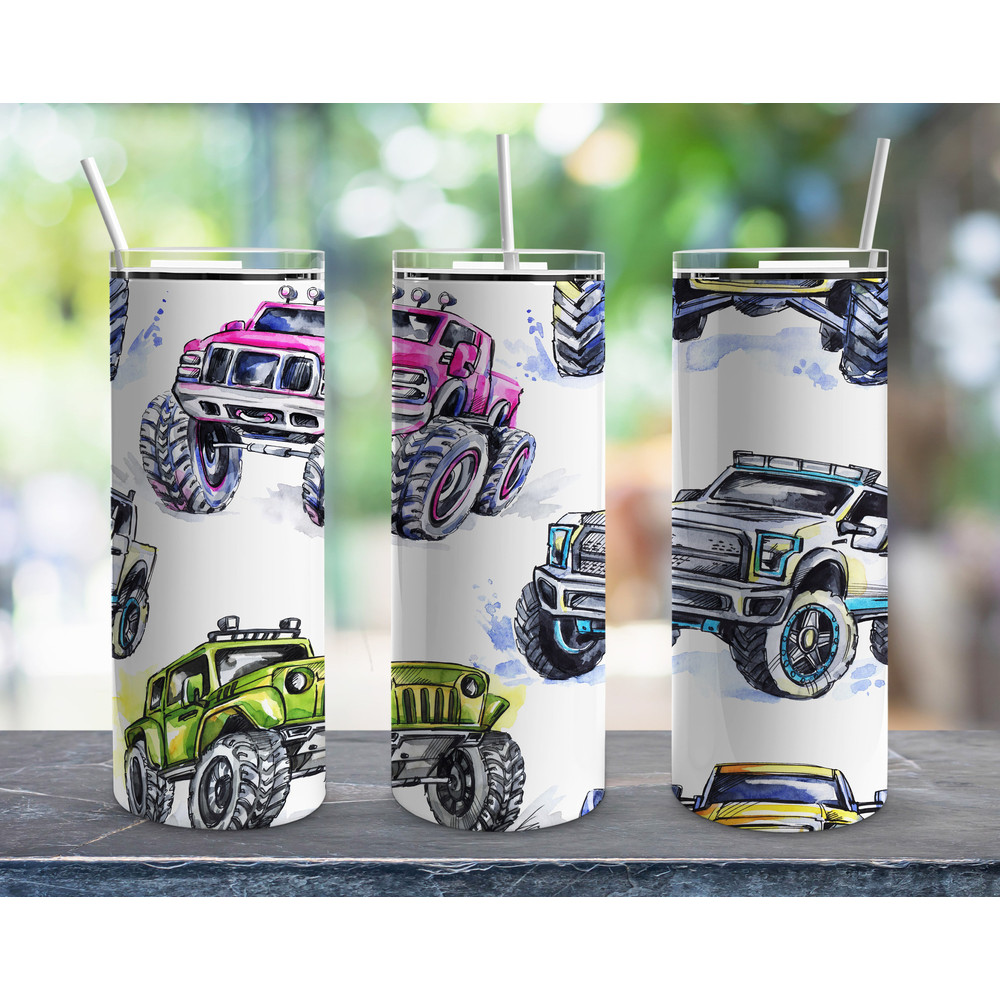 Boys Monster Trucks Tumbler, Monster Trucks Skinny Tumbler.png