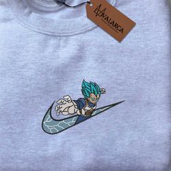 NIKE x Songoku Embroidered Sweatshirt, Custom Embroidered Sweatshirt, Anime Embroidered Sweatshirt