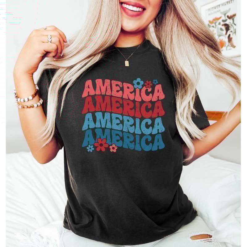 Retro Comfort America Shirt, Floral America Shirt, Groovy America Shirt, Happy 4th of July Gifts, 4th of July Shirt, Independence Day Tshirt - 1.jpg