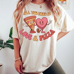retro comfort colors valentines day shirt, all you need is love and pizza kids retro s