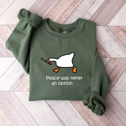 retro comfort duck shirt,  peace was never an option sweatshirt,  funny duck shirt,  fun
