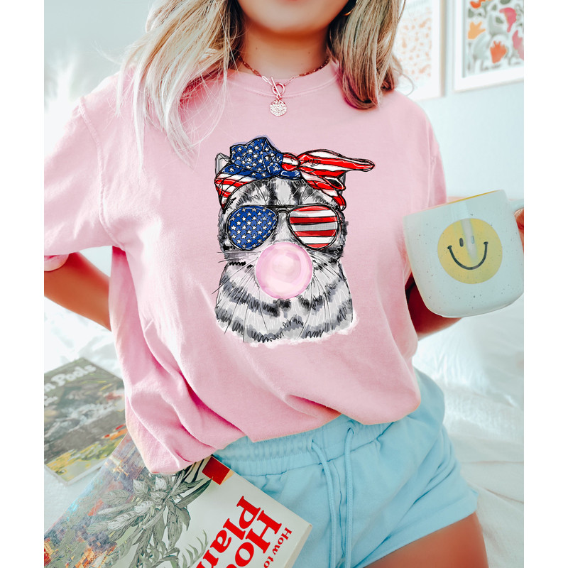 Retro Comfort Patriotic Cat Shirt, Bubble gum 4th of July Cat Shirts, American Bandana Cat, Happy 4th of July, Independence Day, Freedom Cat - 3.jpg