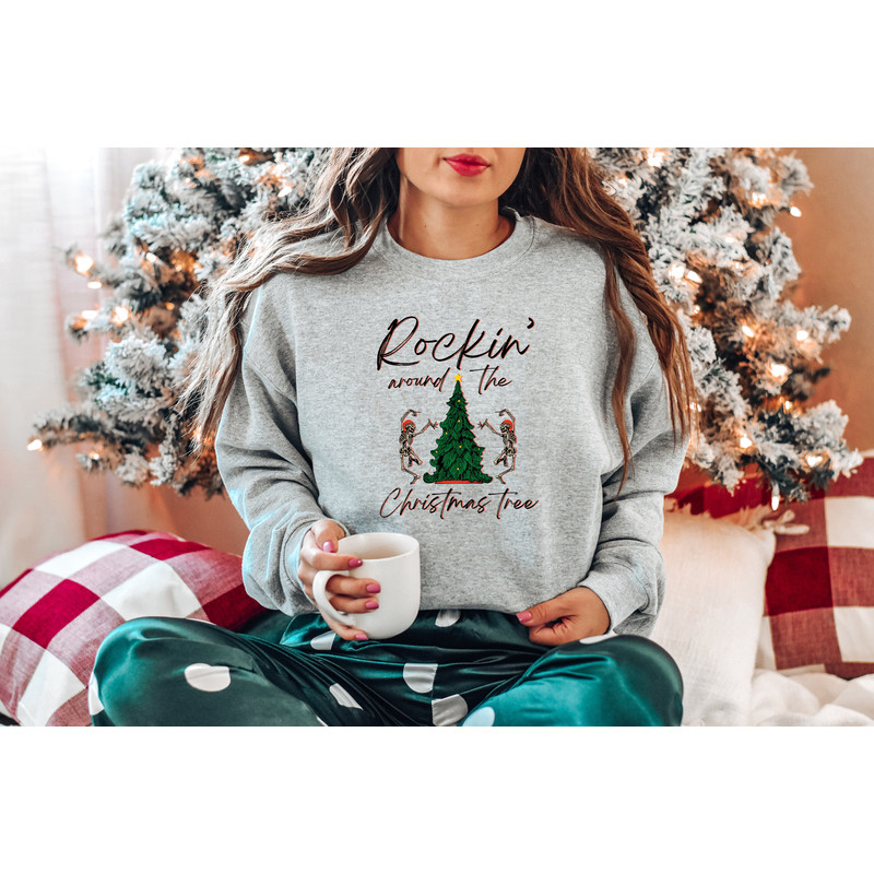 Rockin Around The Christmas Tree Shirt,Christmas Sweatshirt,Skeleton Sweatshirt,Christmas Tree Sweater,2022 Family Christmas,Very Merry Xmas - 3.jpg