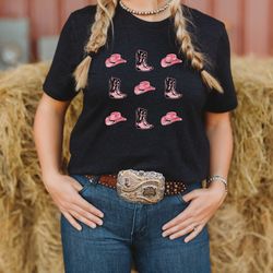 rodeo shirt, cowgirl hat and boots shirt, wester aztec boho shirt, western american rode