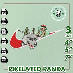 nike mononoke embroidery design file, mononoke hime anime embroidery design, machine embroidery design file, instant dow