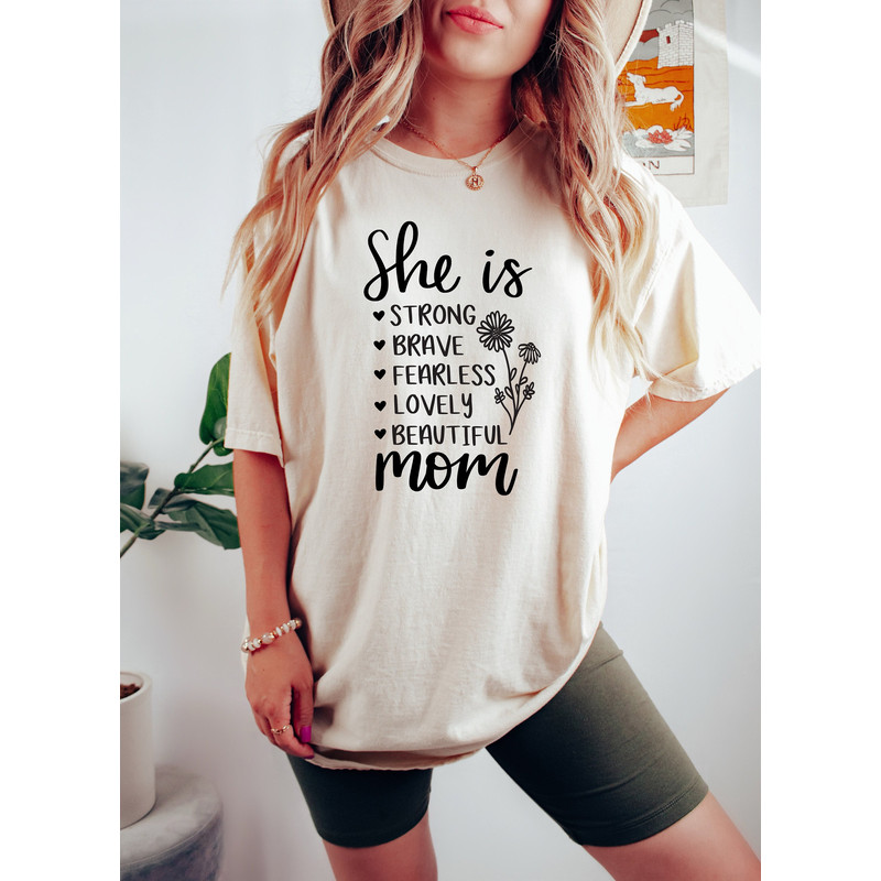 She Is Strong Brave Fearless Lovely Beautiful Mom, Mother's Day Gift, Cool Mothers Crewneck, Mother Sweater, Personalized Mother's Day Gifts - 1.jpg