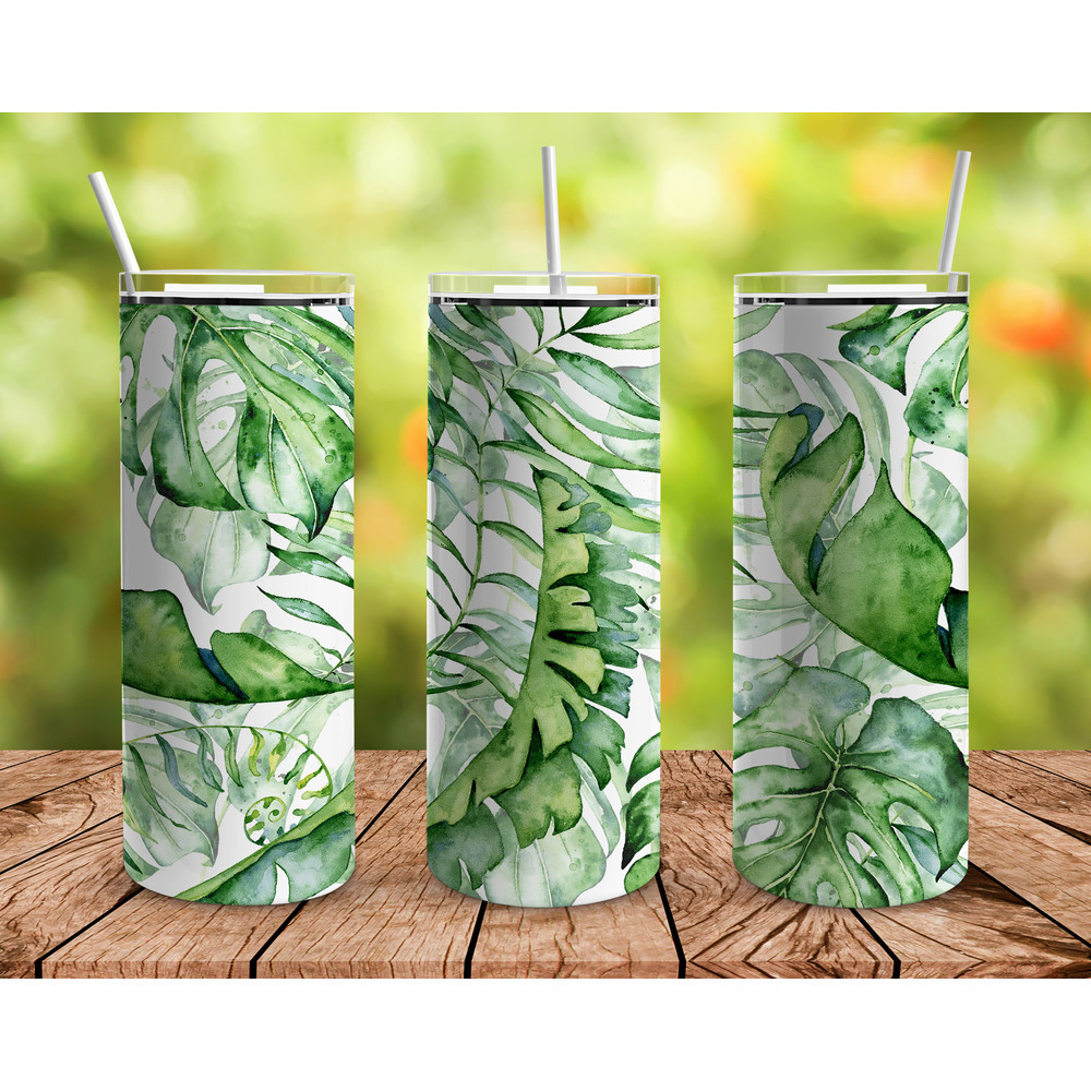 Tropical Monstera Plant Tumbler, Tropical Monstera Plan Skinny Tumbler.png