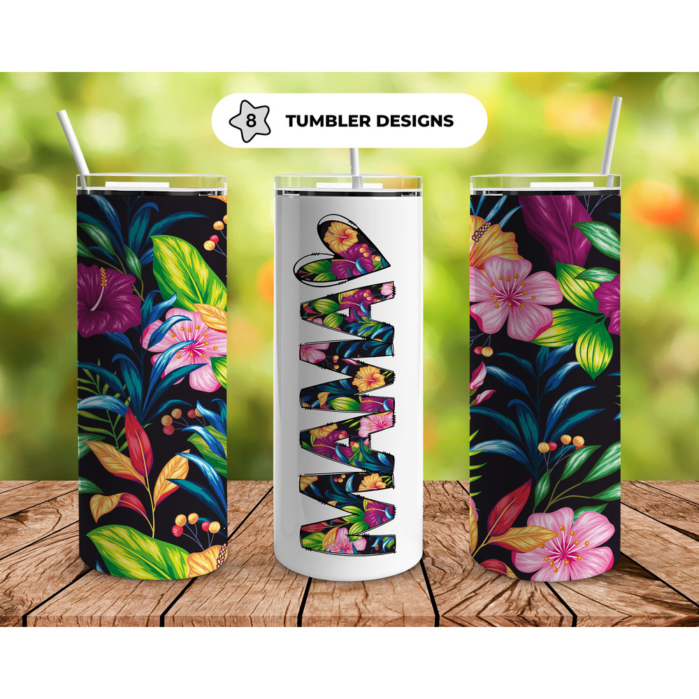 Tropical Mothers Day Tumbler, Tropical Mothers Day Skinny Tumbler.png