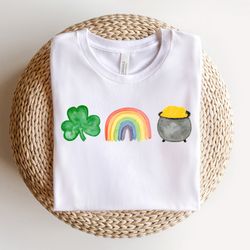 st patricks day tshirt, cute women crewneck st pattys shirt, shamrock lucky rainbow tsh