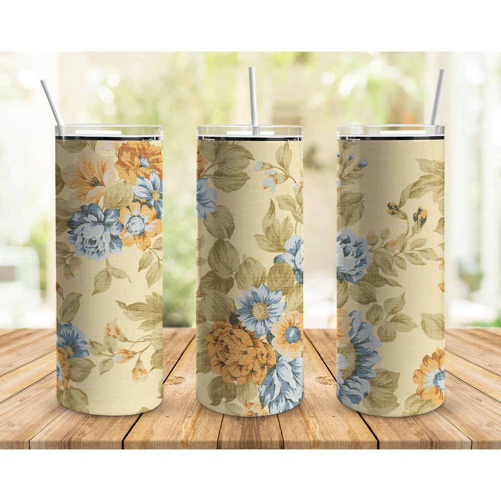 Vintage Beige Floral Tumbler, Vintage Beige Floral Skinny Tumbler.png