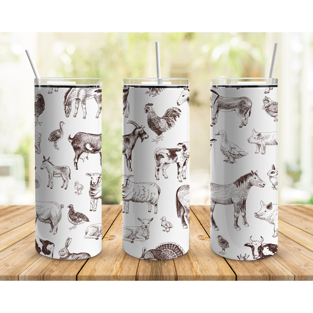 Vintage Farm Animals Tumbler, Vintage Farm Animals Skinny Tumbler.png