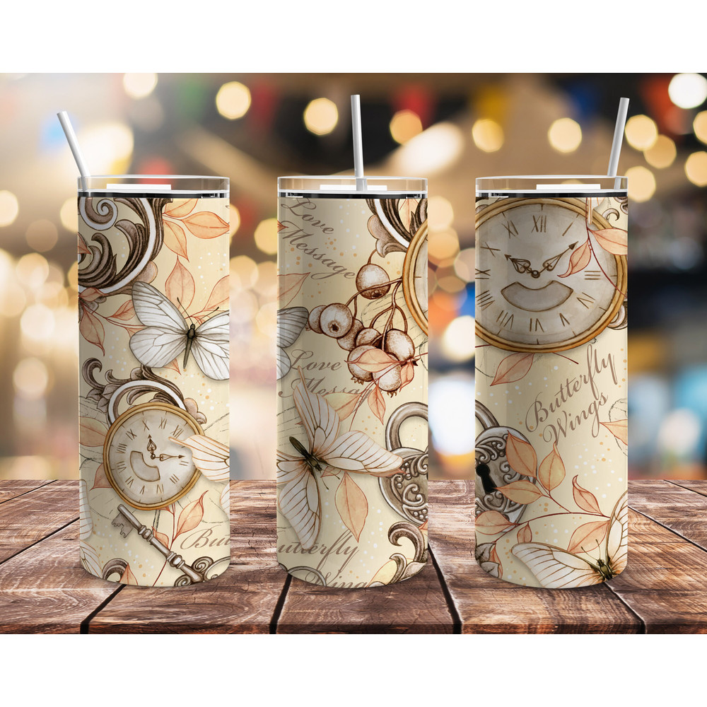 Vintage Floral Butterfly Tumbler, Vintage Floral Butterfly Skinny Tumbler.png