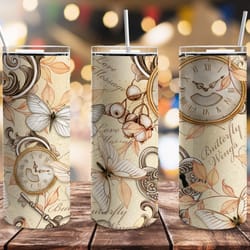 vintage floral butterfly tumbler, vintage floral butterfly skinny tumbler