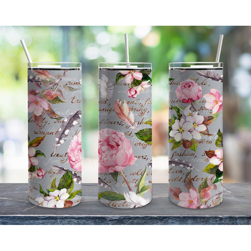 Vintage Floral Roses Tumbler, Vintage Floral Roses Skinny Tumbler.png