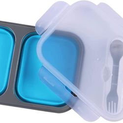 Two Compartments and Utensil Food Fridge Storage Box Food Grade Containers Collapsible Lunch Box- (non US Customers)