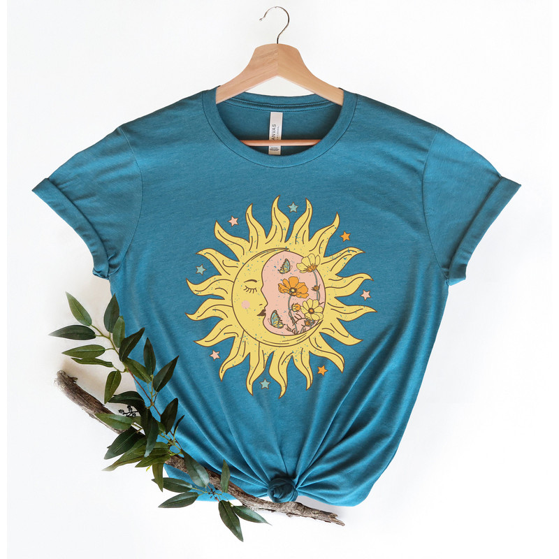 Sun Moon Stars Tee,Celestial Tee,Moon Phases Shirt,Sun Shirt,One with the Sun,Boho Shirt,Vintage Sun Tee,Mystical Tee,Moon Shirt,Bohemian - 2.jpg