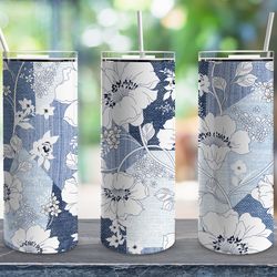 vintage flowers blue tumbler, vintage flowers blue skinny tumbler