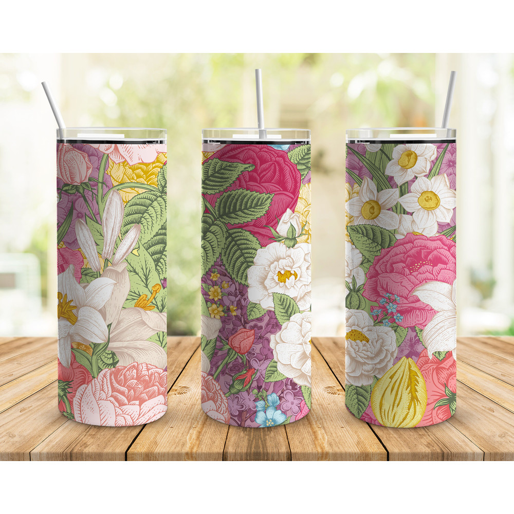 Vintage Summer Flowers Tumbler, Vintage Summer Flowers Skinny Tumbler.png