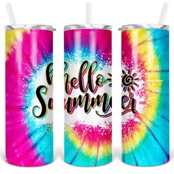 hello summer tie dye tumbler, hello summer tie dye skinny tumbler, designs skinny tumbler